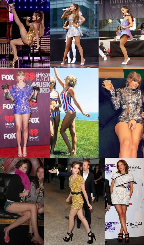 The holy trinity of wonderful legs : Ariana Grande, Taylor Swift and Emma Watson The holy trinity of wonderful legs : Ariana Grande, Taylor Swift and Emma Watson