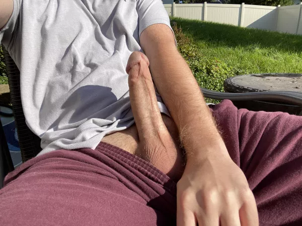 The morning sun feels great on my hard cock The morning sun feels great on my hard cock