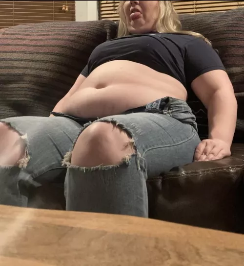 This couch potato is slowly just becoming the couch 😅 #OutOfShape #stuffed