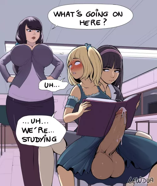 This kinda studying looks fun (artist- Lewdua)