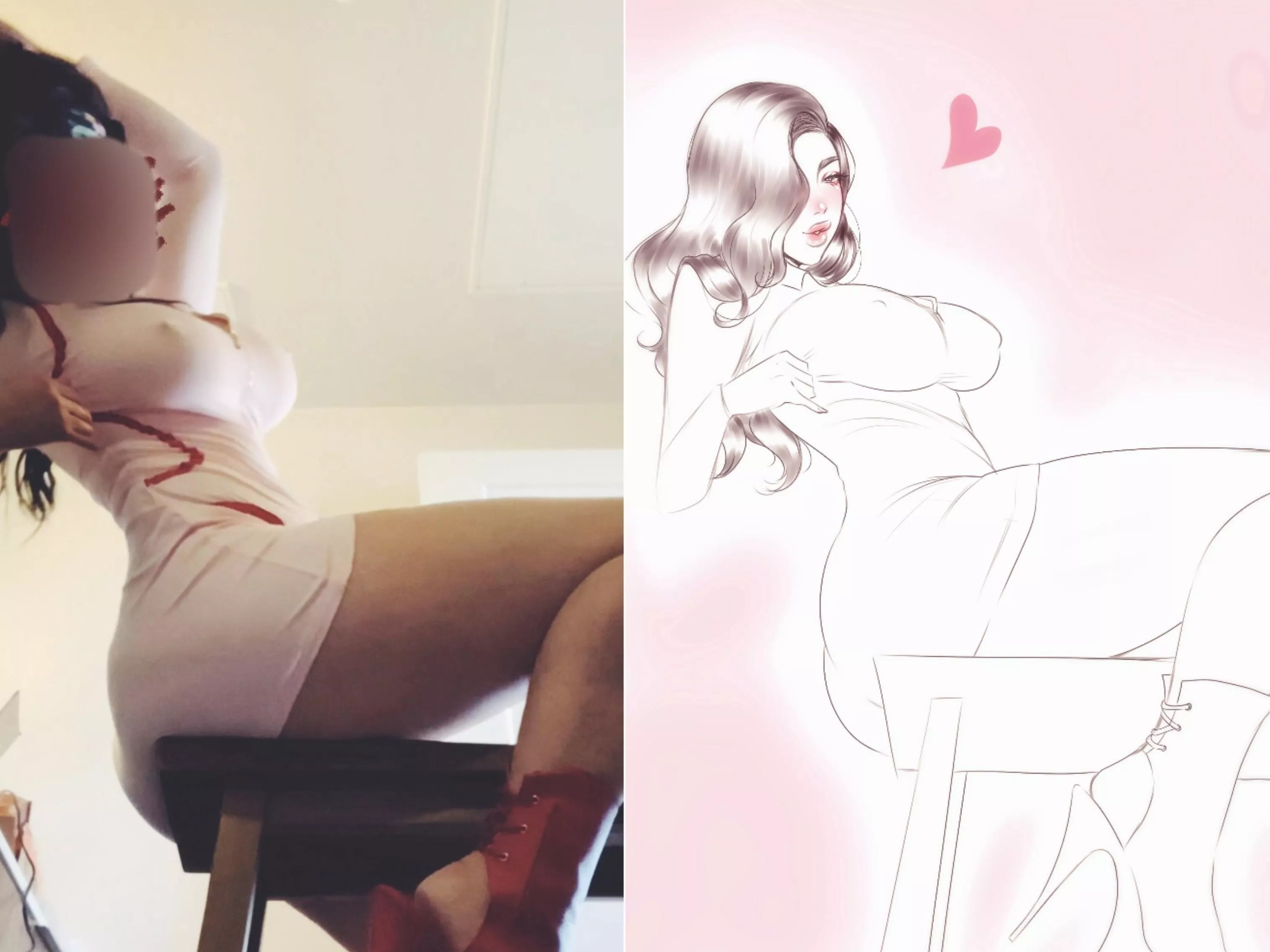 This portrait sketch done of me has me feeling so sexy and feminine and I had to share it with someone! 🥰 My reference photo side by side - Artist in the comments.