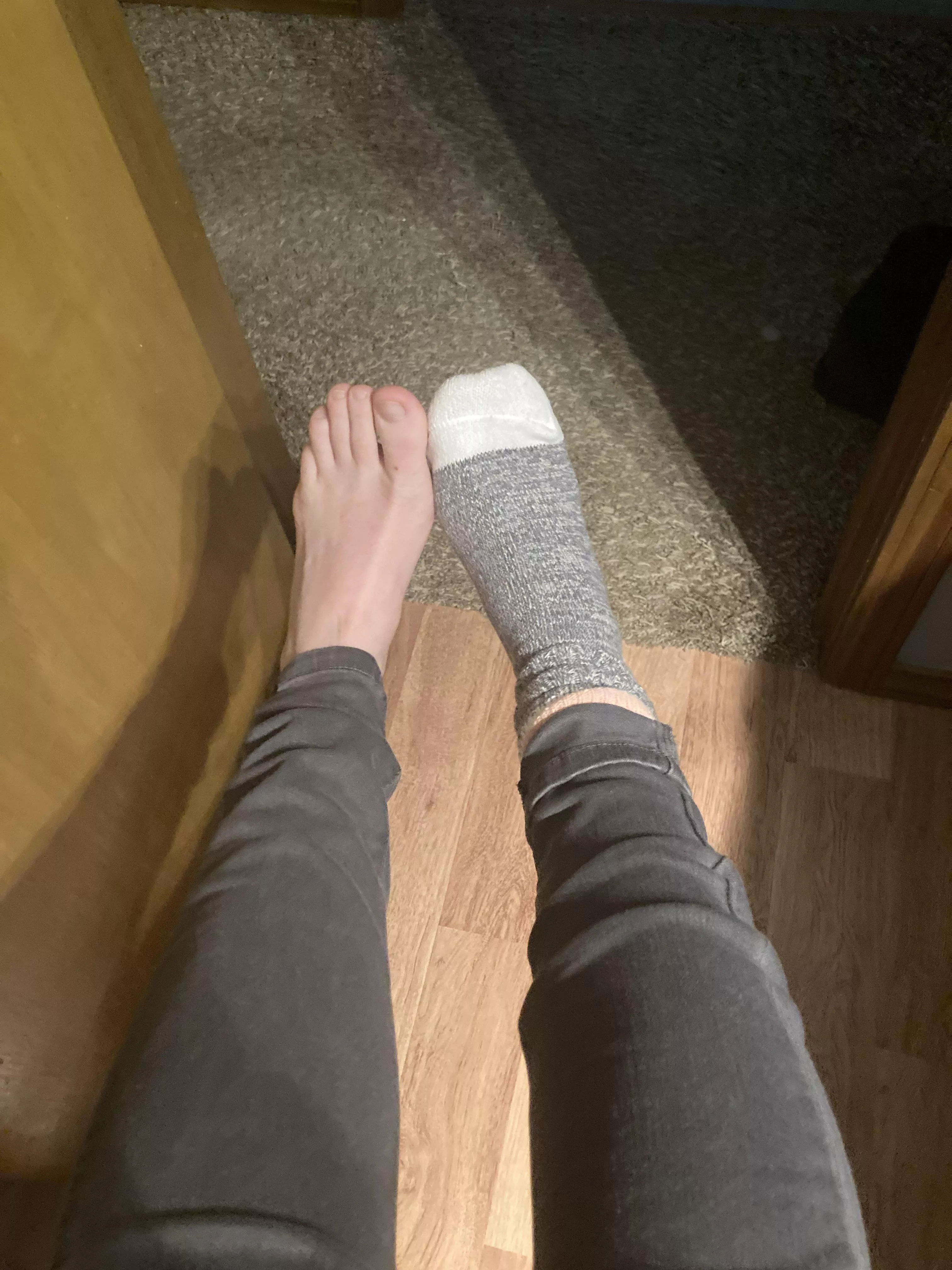 This time of year, socks are usually preferred. This time of year, socks are usually preferred.