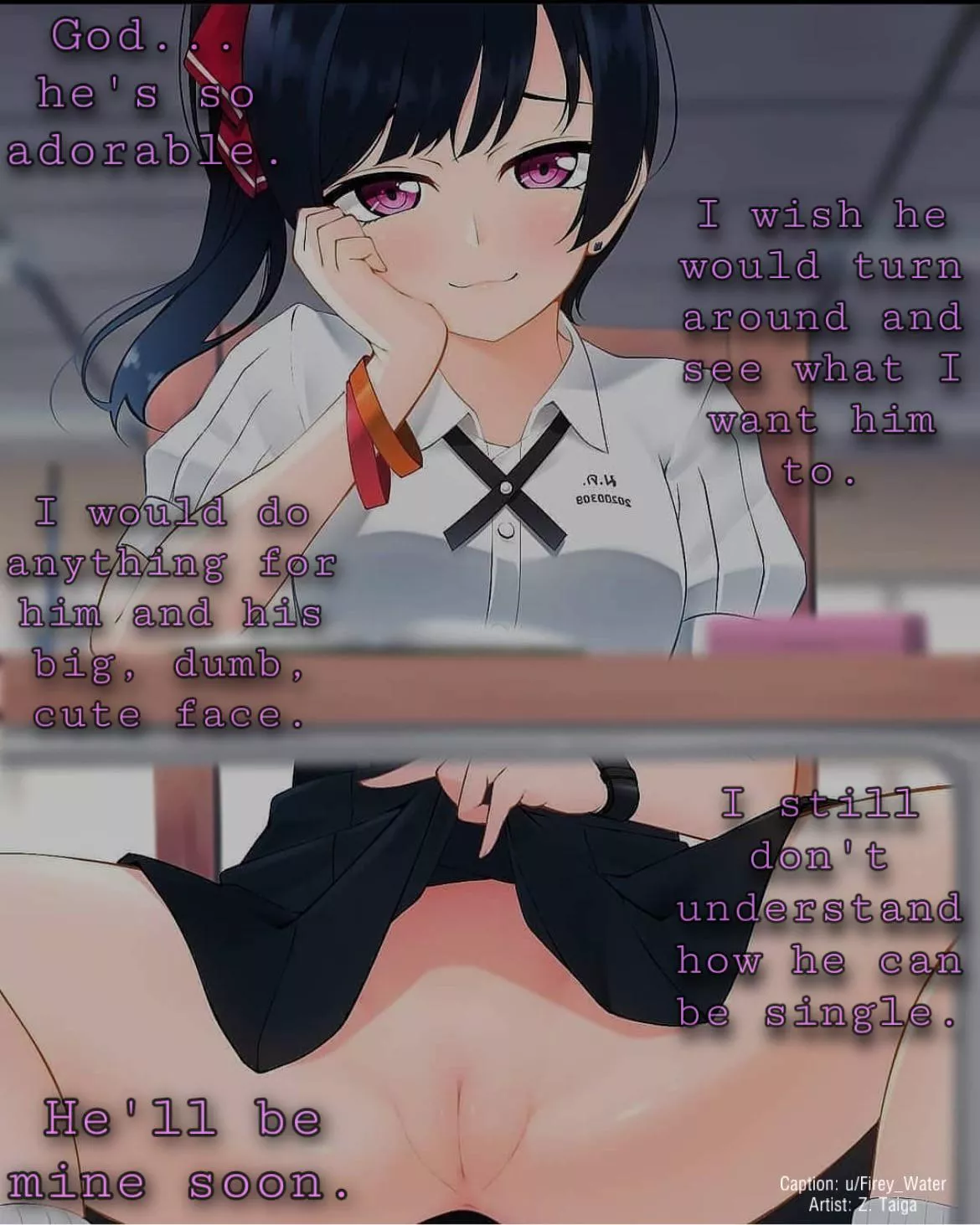 Thoughts of the girl behind you in class. [Inner Monologue] [Exhibitionism]