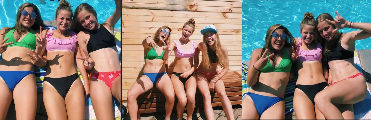 Three girls by the pool Three girls by the pool