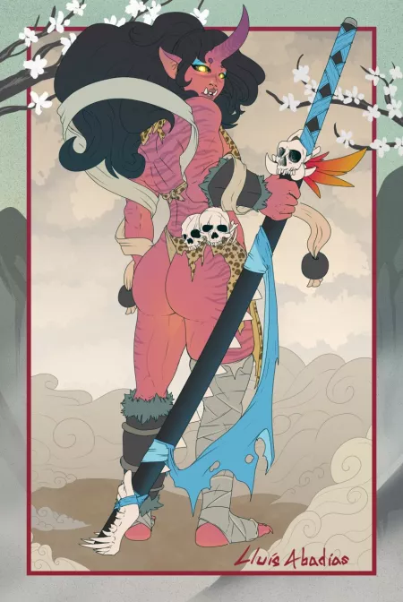 Tiefling Oni Barbarian, by LluisAbadias Tiefling Oni Barbarian, by LluisAbadias