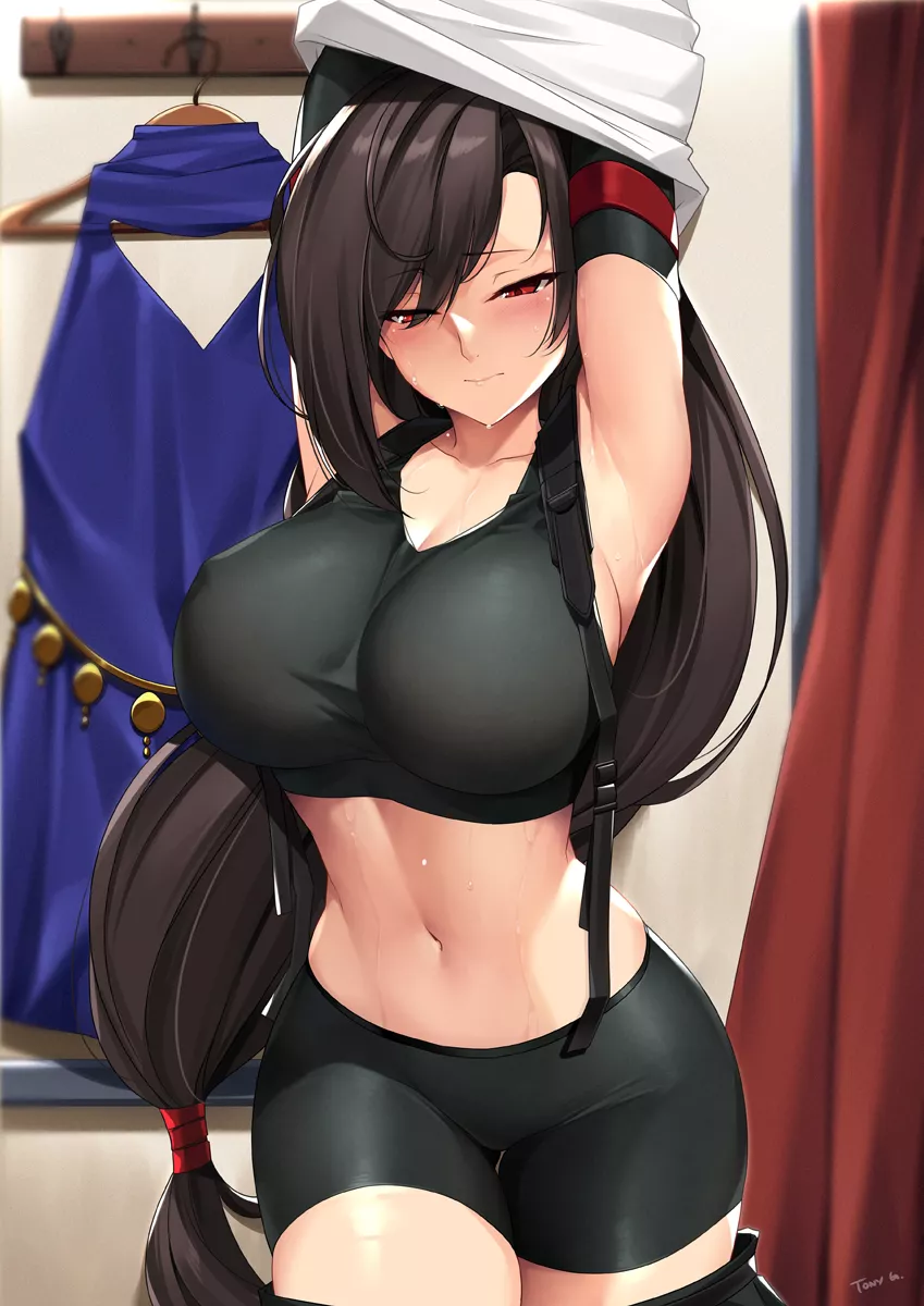 Tifa Lockhart at gym's locker room (TonyG @__tony_g) [Final Fantasy VII]
