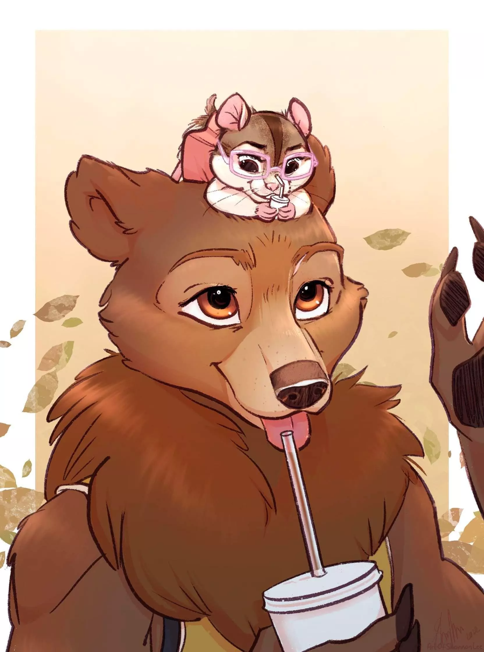 Tiktok told my partner and I that we look like a bear and a hamster so I drew us on a lil milkshake date 😂