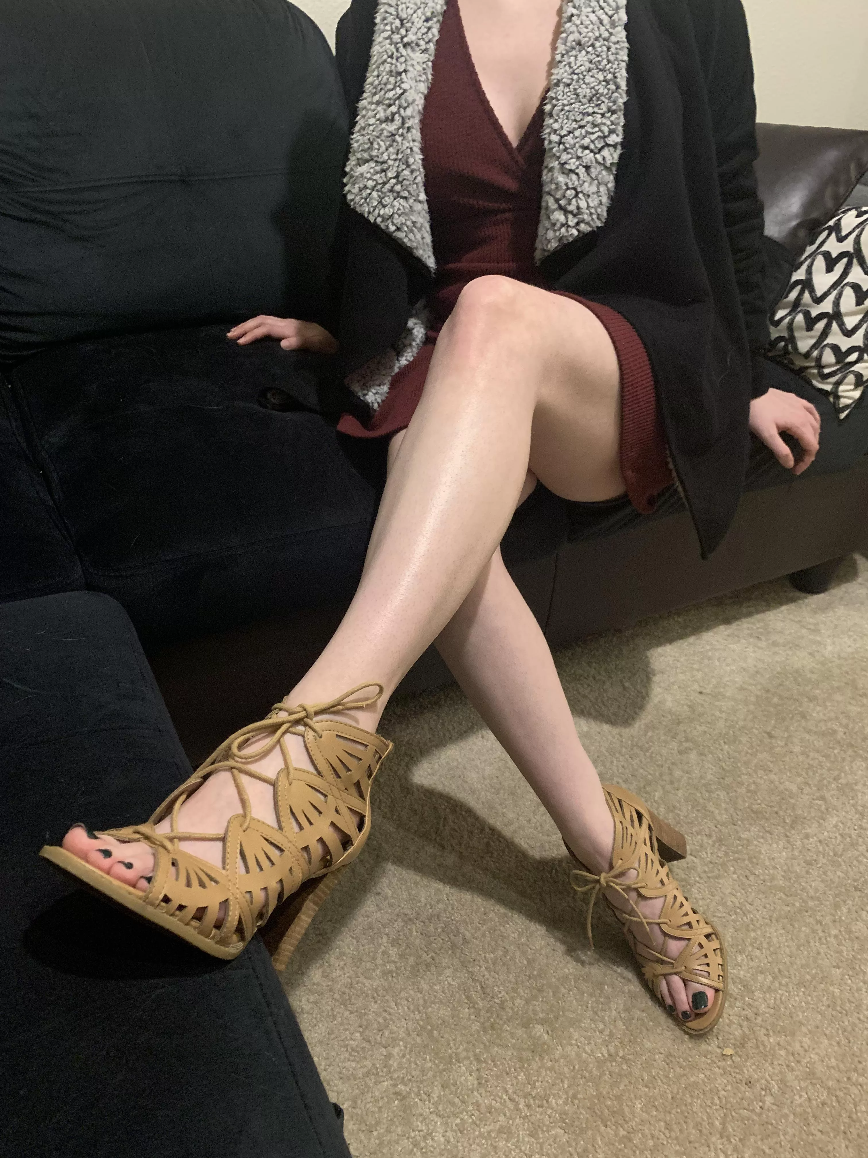 Time to take off my heels after a night out. Wanna take them off for me?