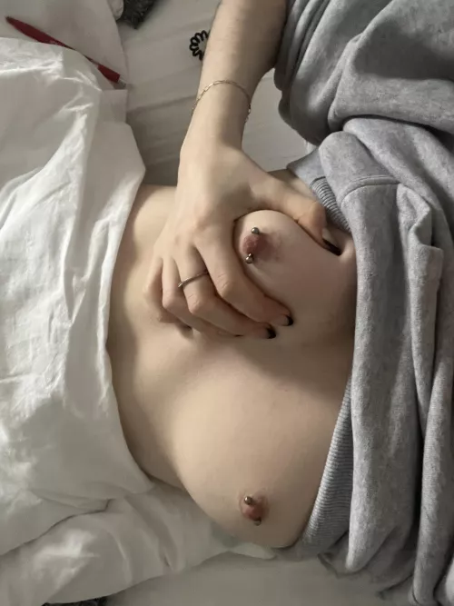 touching my small pierced boobs all alone :/