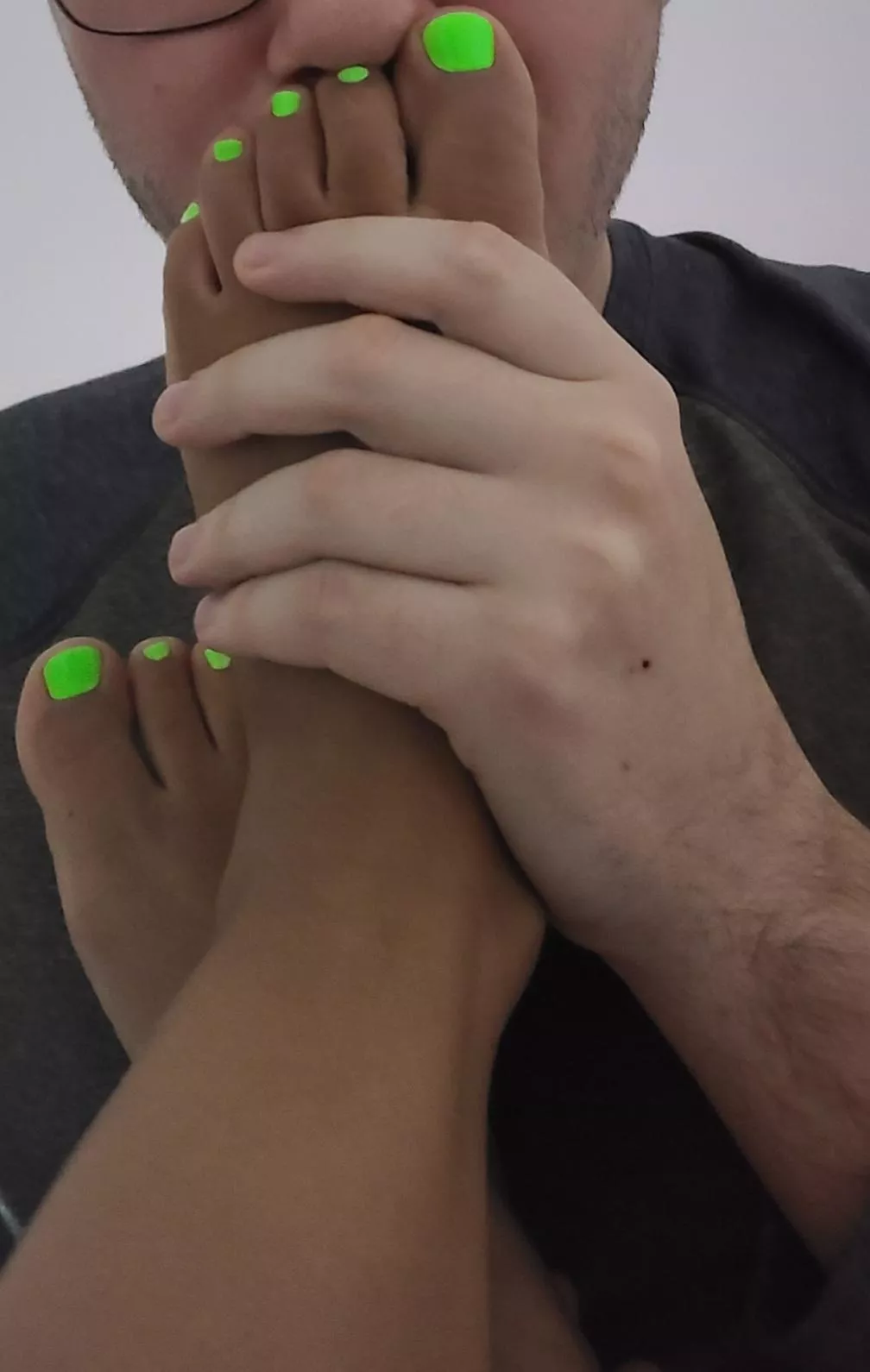 Tried a new color and he couldn't keep my feet out of his face... Tried a new color and he couldn't keep my feet out of his face...