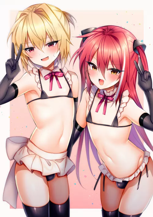 Two shy maid bois in bikinis