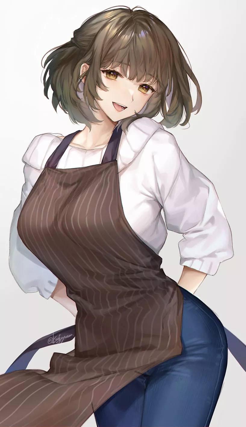 Tying her Apron