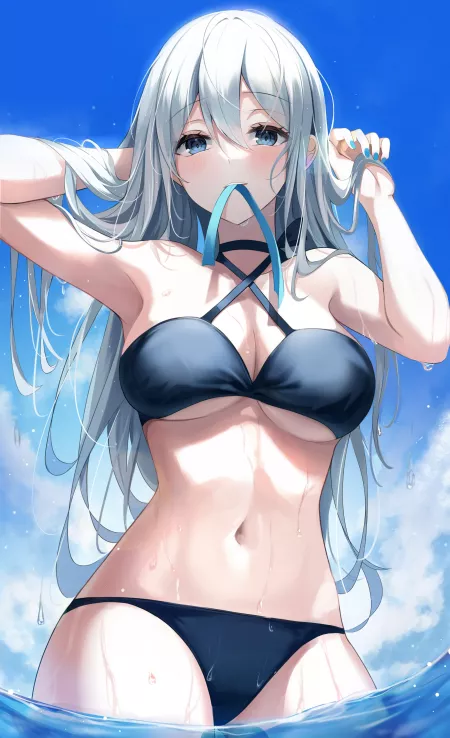 Tying her Hair for the Beach Tying her Hair for the Beach