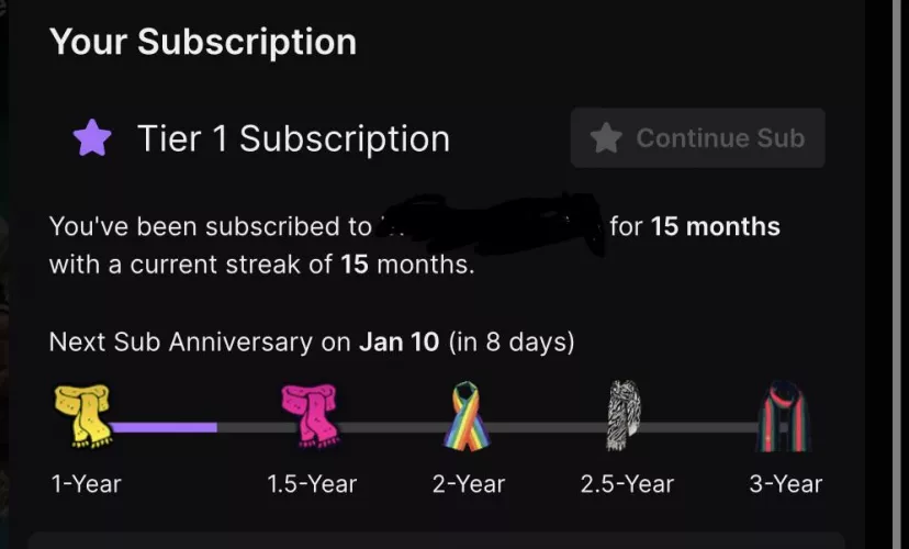 Unable to “Continue Sub” - any help appreciated. Still able to gift a sub, but can’t add on to my subscription. Twitch support is… lacking. Didn’t find anything in search bar. Any ideas?