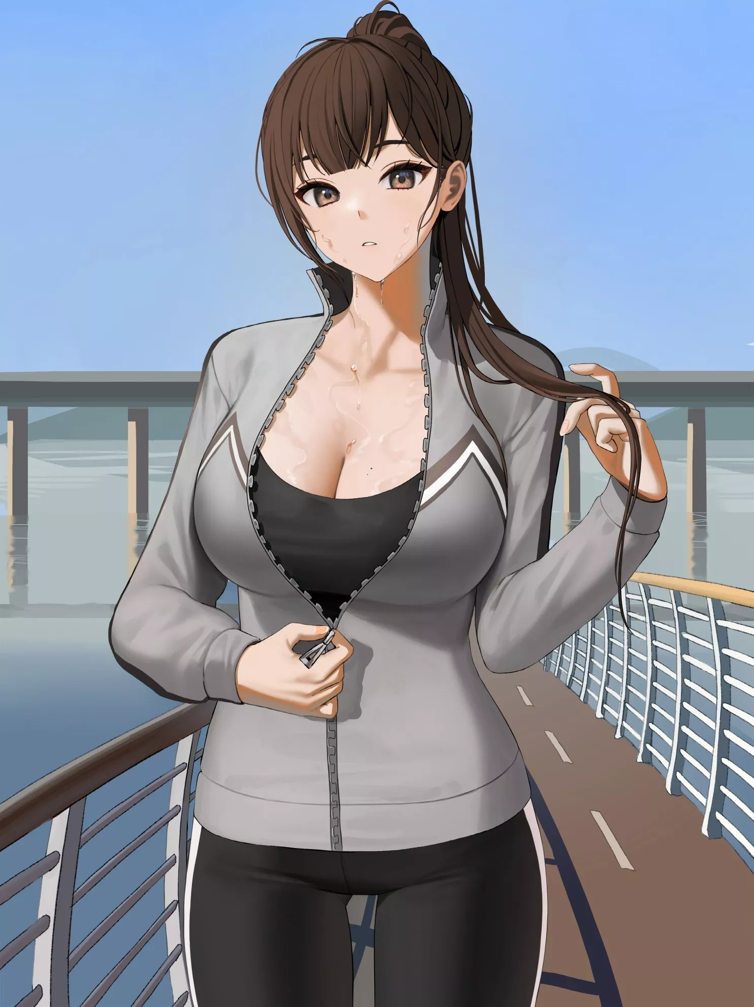 Unzipping her Jacket