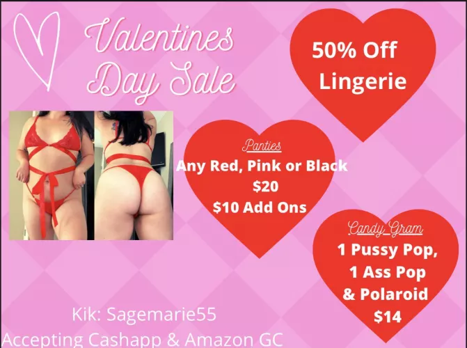 ❤️Valentines Day Sale With Sage❤️ [Selling] $20 Panties 💦 Add Ons Available | Half Off Lingerie And $14 Candy Grams 🍭 Will You Be My Valentine 💌