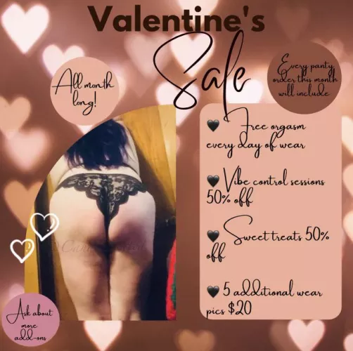 Valentine’s Sale is here and lasts all month long! ♥️😘 Verified 5 Star Seller [selling] sweets, panties, vibe control, grool vials, and more! Menu is on my profile ♥️