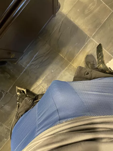 View under the dress pants today. Any women willing to come and peel these off? [m]