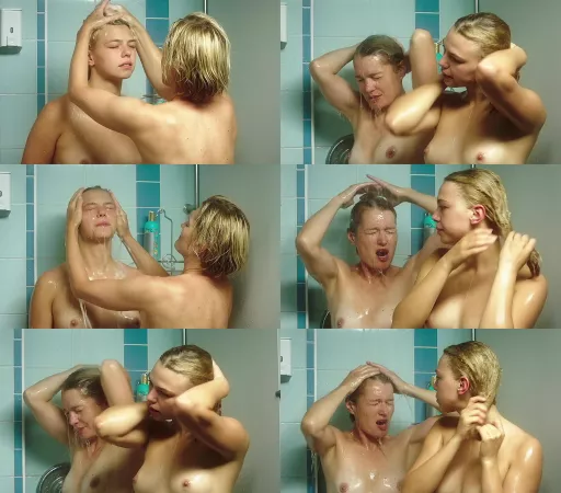 Viktorija Tolstoganova (47) and Taisija Vilkova (22) showering together in
