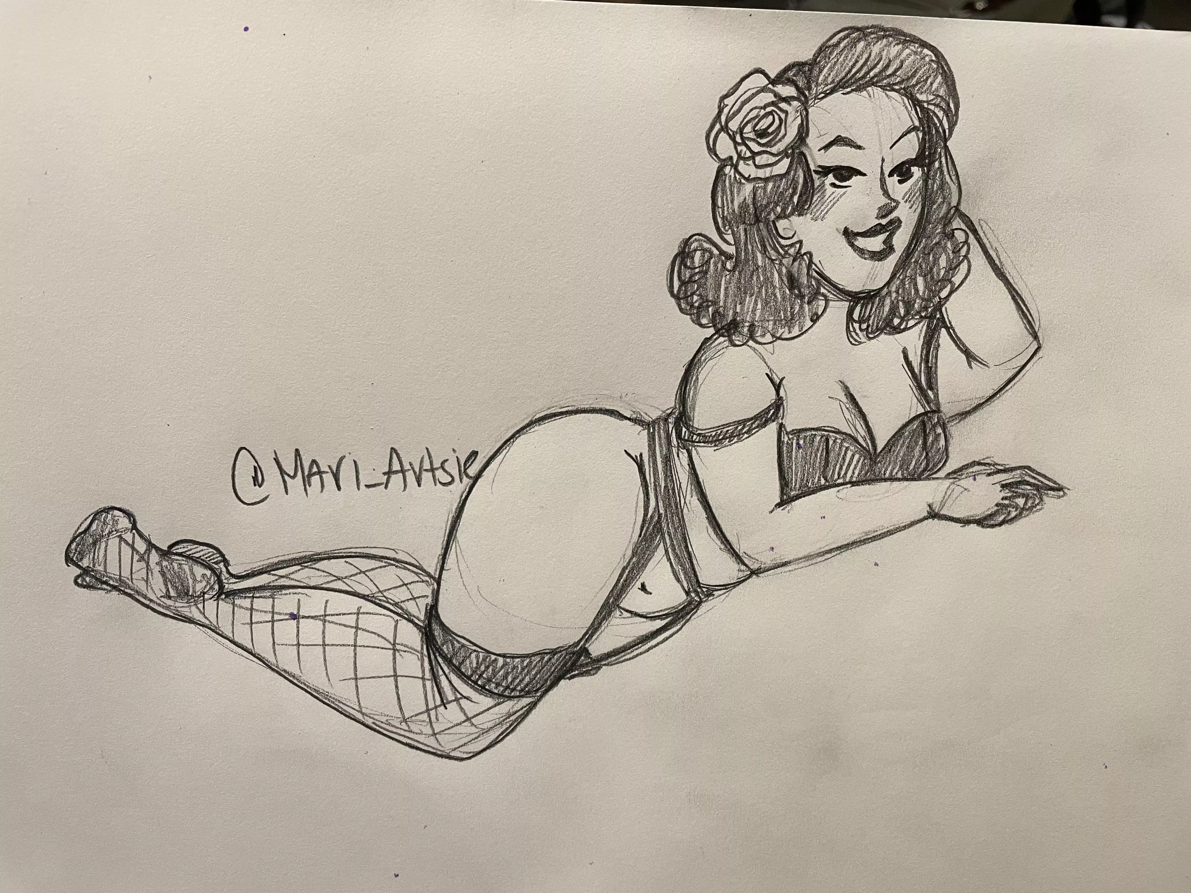 Waiting patiently, traditional, drawn by me