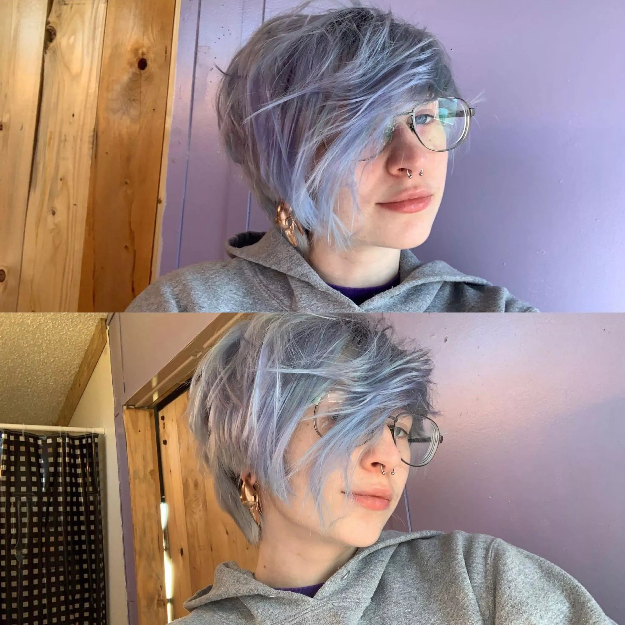 Wanted to show off my cool bird skull ear weights and messy hair lol💙 Wanted to show off my cool bird skull ear weights and messy hair lol💙
