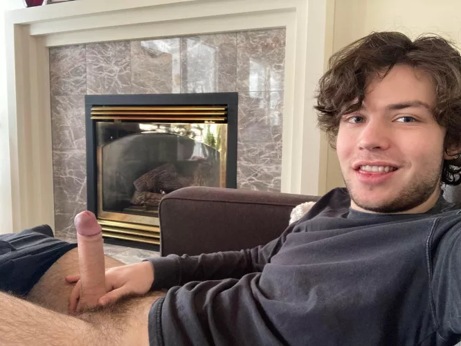 Warming up by the fireplace