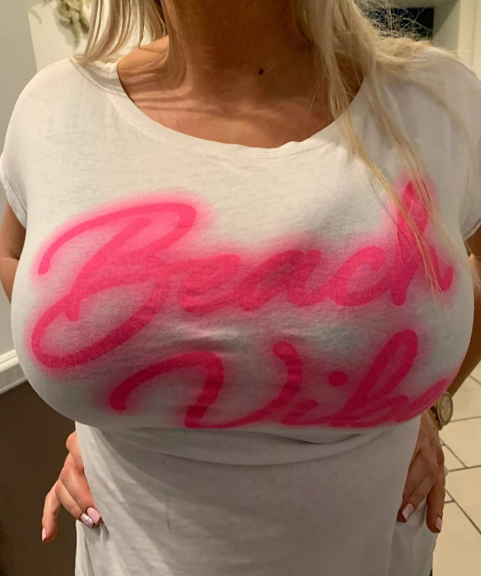 Way too busty to hide. You can’t hide huge natural boobs with I size .