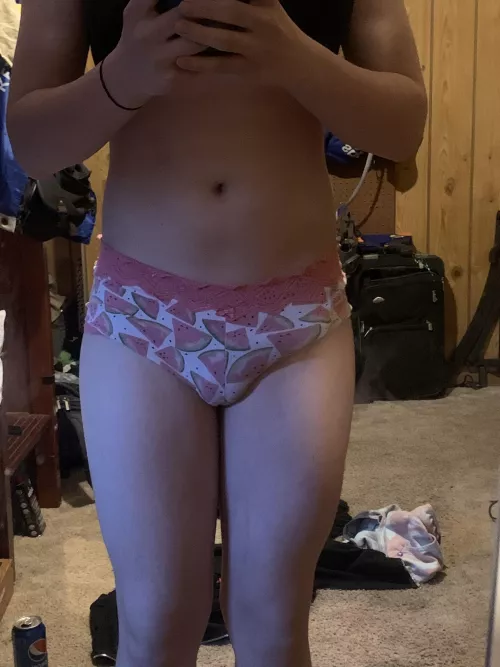 Wearing her new panties Wearing her new panties