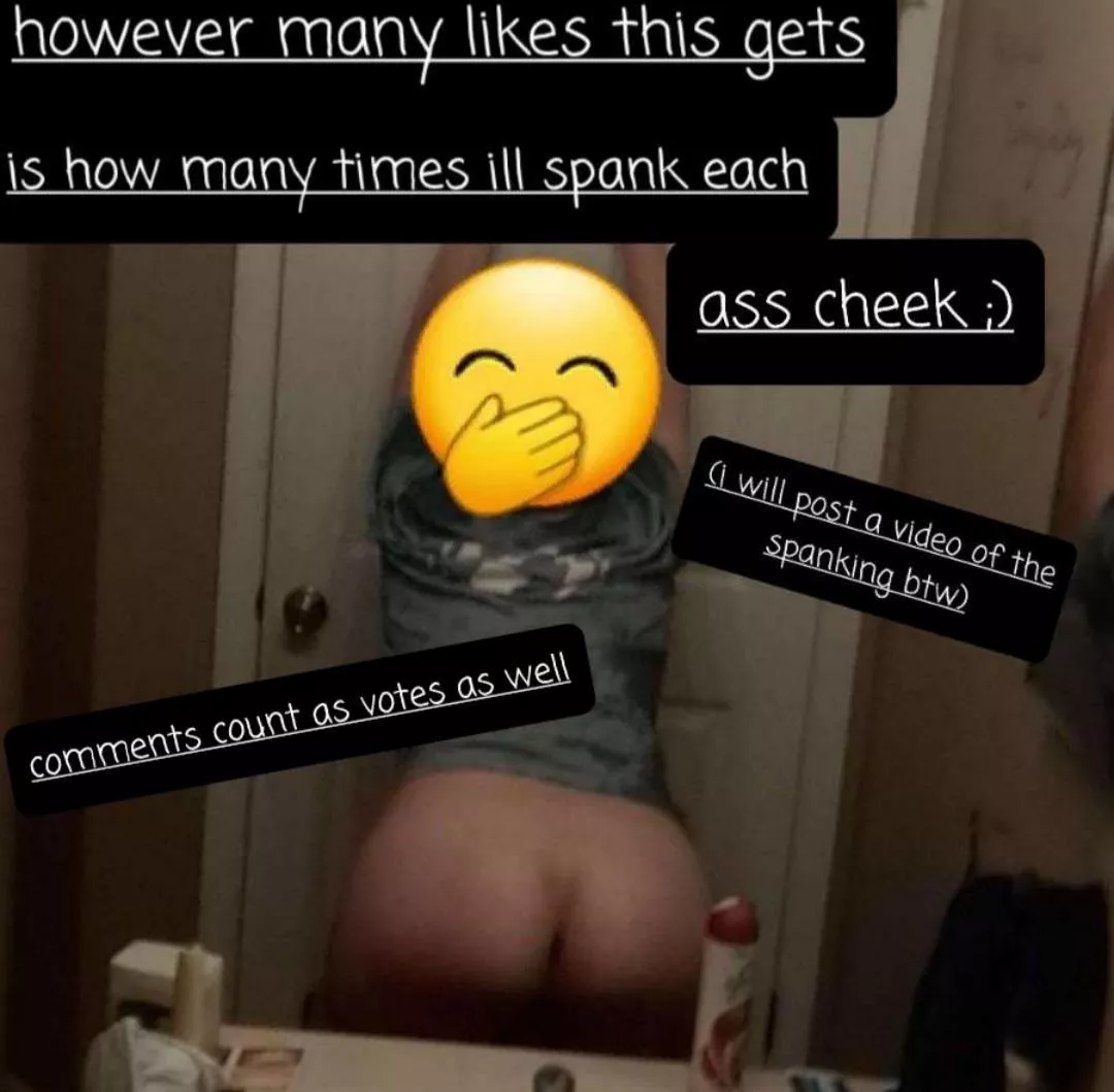 Well, I won't be able to sit for months... 1,391 SLAPS PER CHEEK! AND THE VOTINGS STILL GOING! It was a bad idea allowing comments to count as votes because now people have been spamming comments lol, but this post here counts as votes as well. So pleas