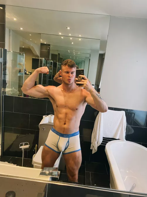 Whatโs a hotel bathroom without a bulge selfie!?