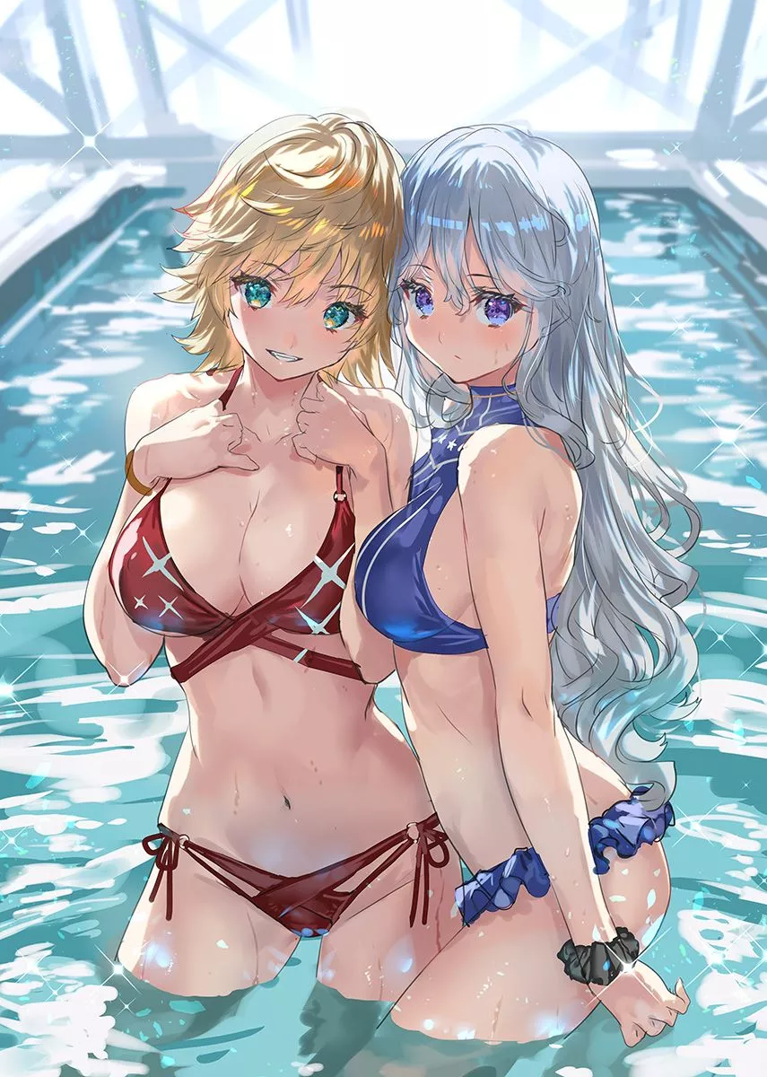 When Two Big Titty Girls Invite you to go swimming with them (Artist's OC's)