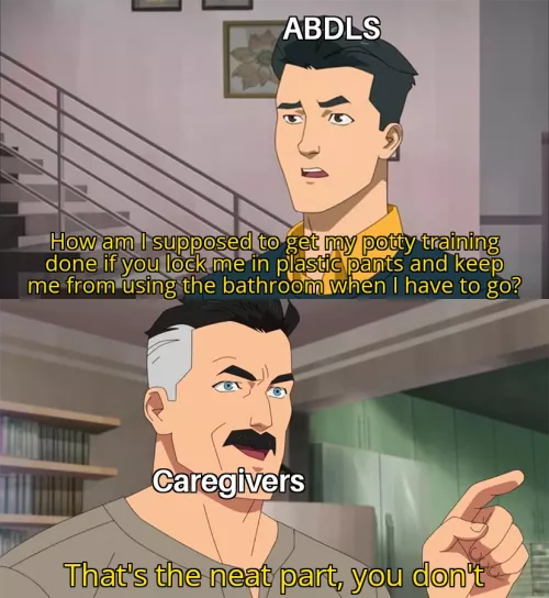 When you're trying to be a responsible adult but your caretaker keeps you locked in diapers ๐ฅบ (credit u/Dmnbbygurl) When you're trying to be a responsible adult but your caretaker keeps you locked in diapers ๐ฅบ (credit u/Dmnbbygurl)