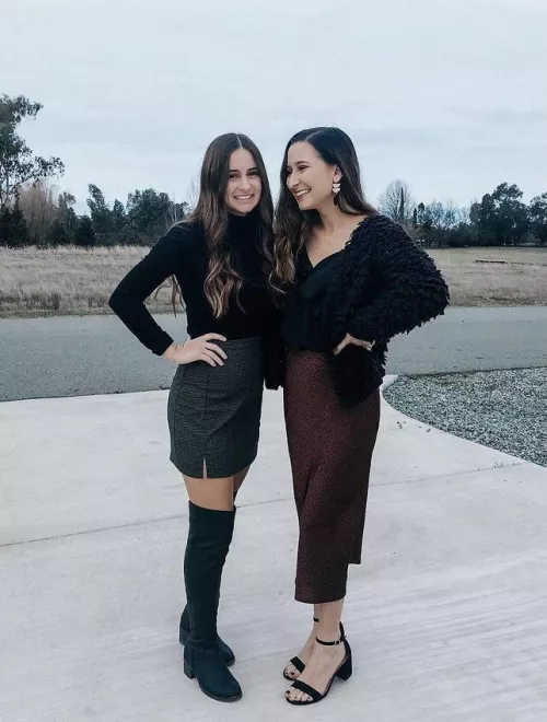 Which sister is getting bent over in their skirt? [2]