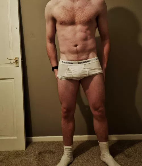 White boxers and socks combo
