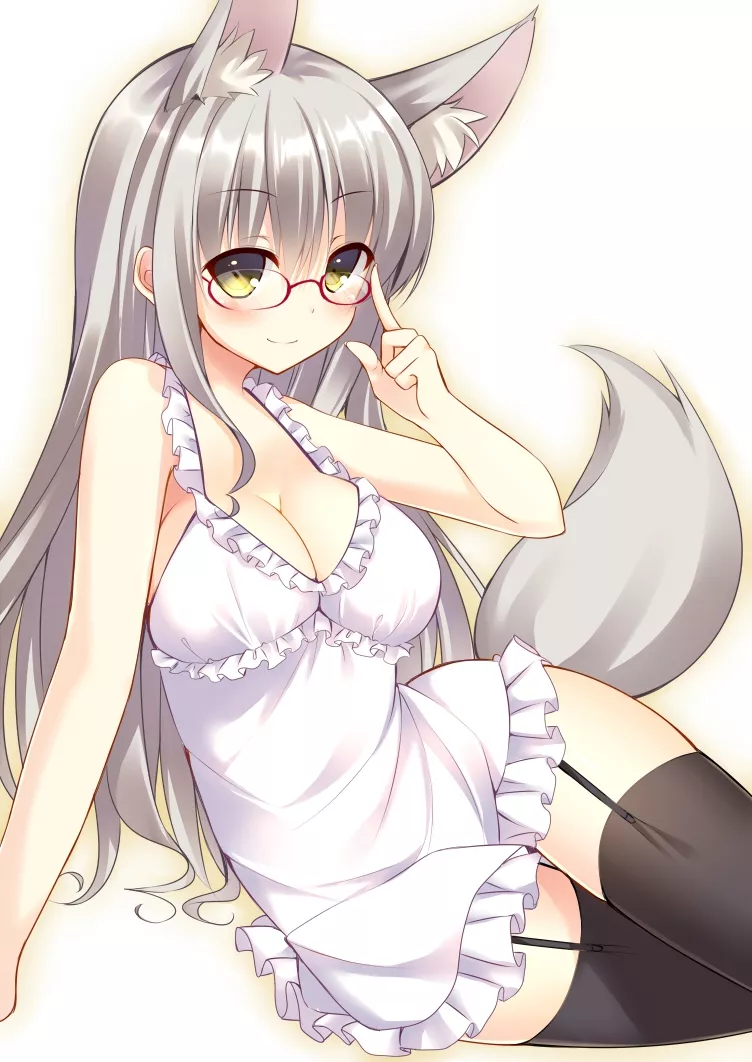 White fox with glasses White fox with glasses