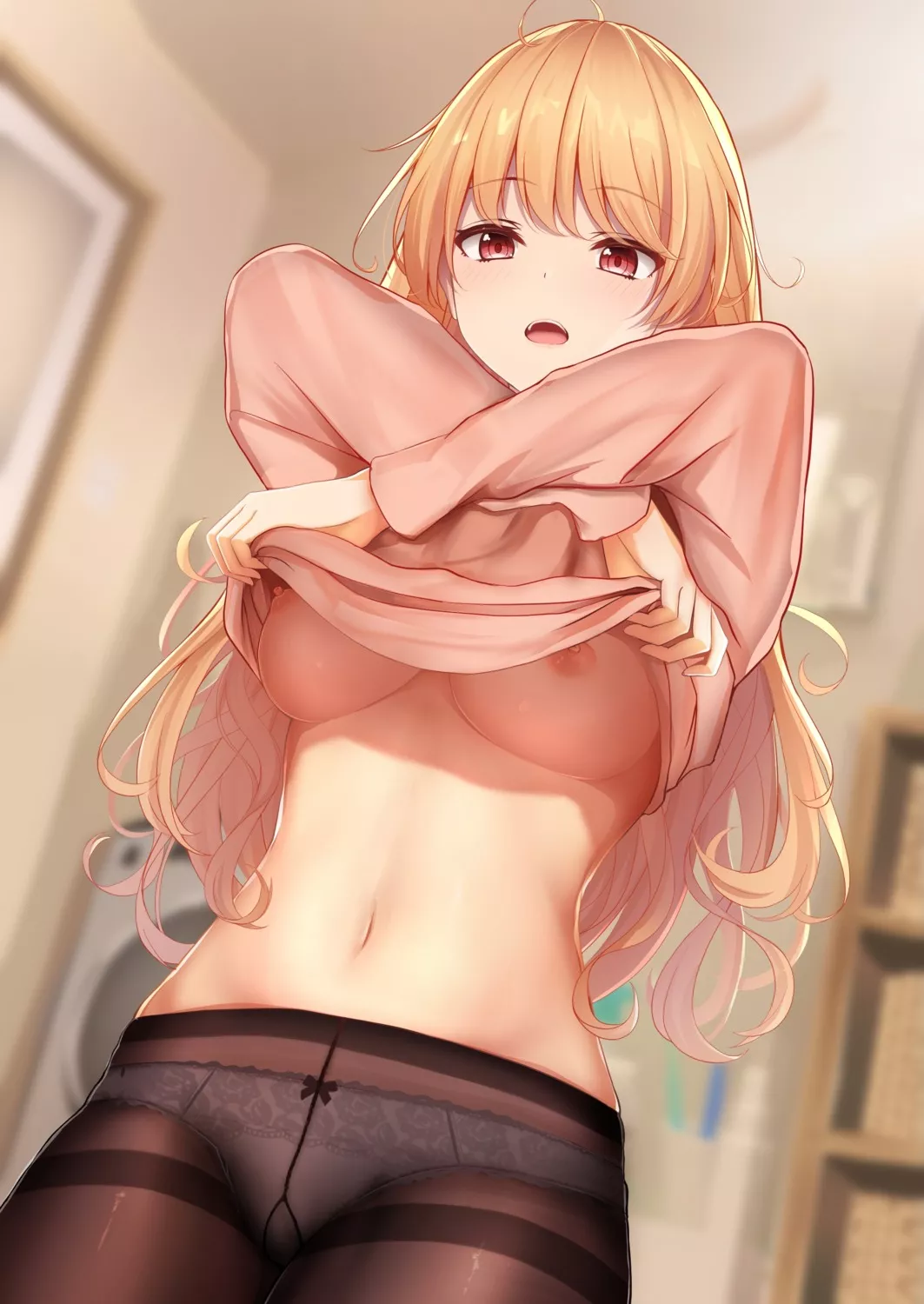 White panties and no bra darling