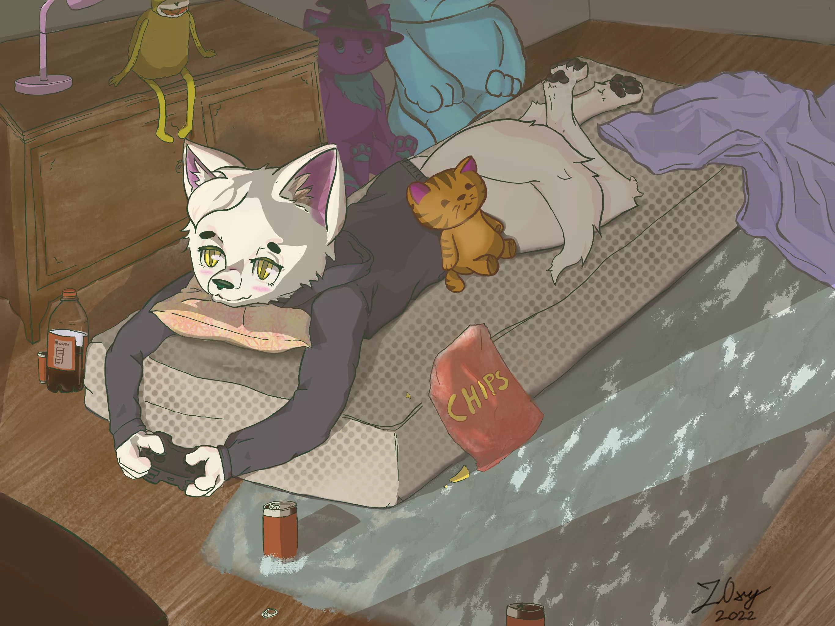 White the cat - free comission (Improved) 💜 Ft. Black toe beans 🐾