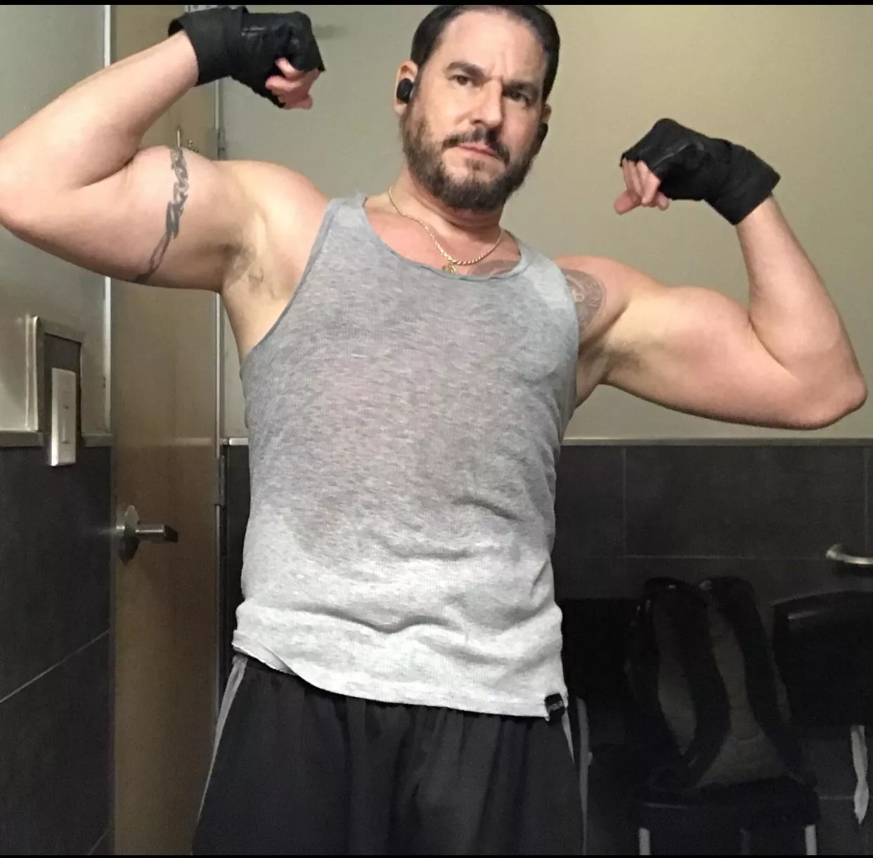 Who is your daddy? Me, your 54yo daddy. All sweaty from training at the gym.