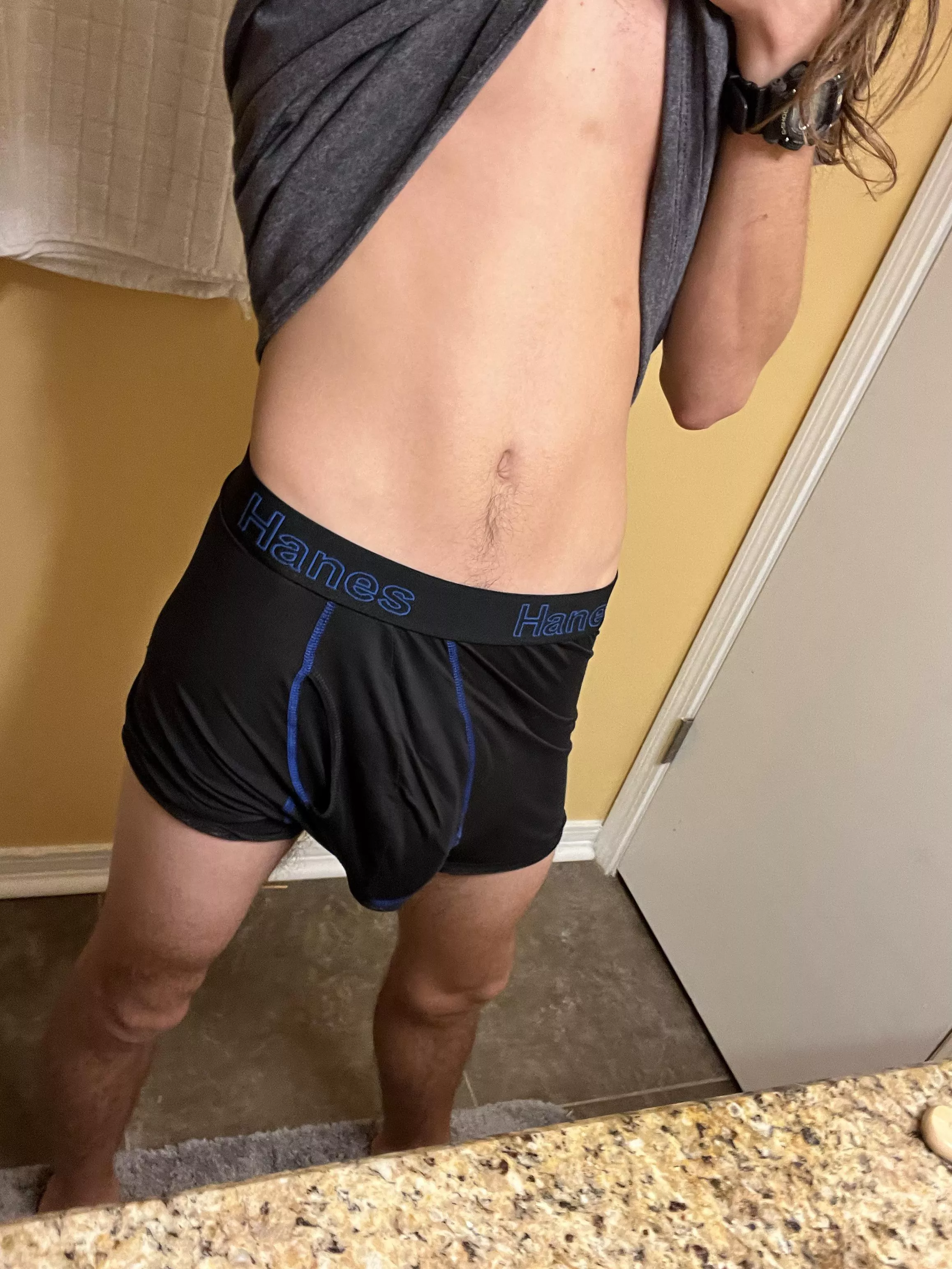 Whoops! I lost my pants and I pulled my shirt and my cock happened to be hard and I accidentally took this picture. Hehe I’m such a klutz