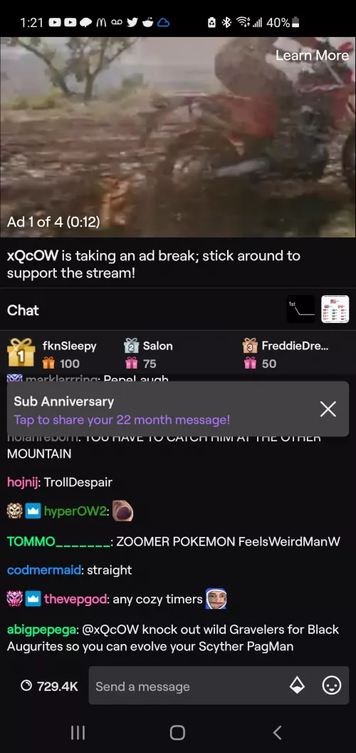 Why am I getting ads when I am twitch prime subbed to the channel??