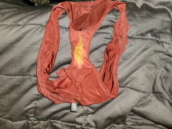 Wife's 2 day wear panties were laying on the floor this morning