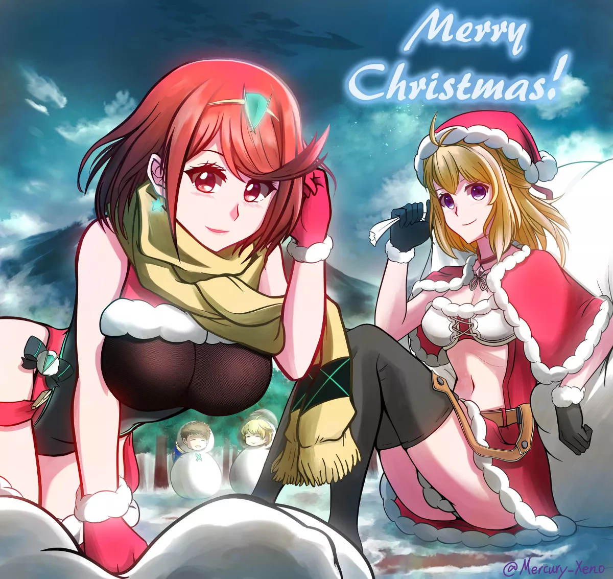 Winter swimsuit Pyra featuring Fiora, Rex and Shulk