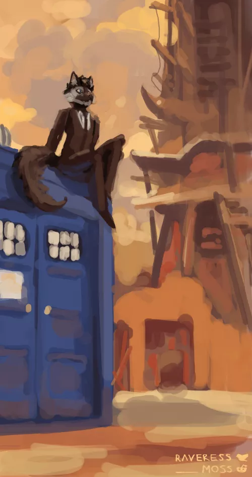WIP for my next comm, got the TARDIS in it. It's the 10th doctor, except fluff! x3