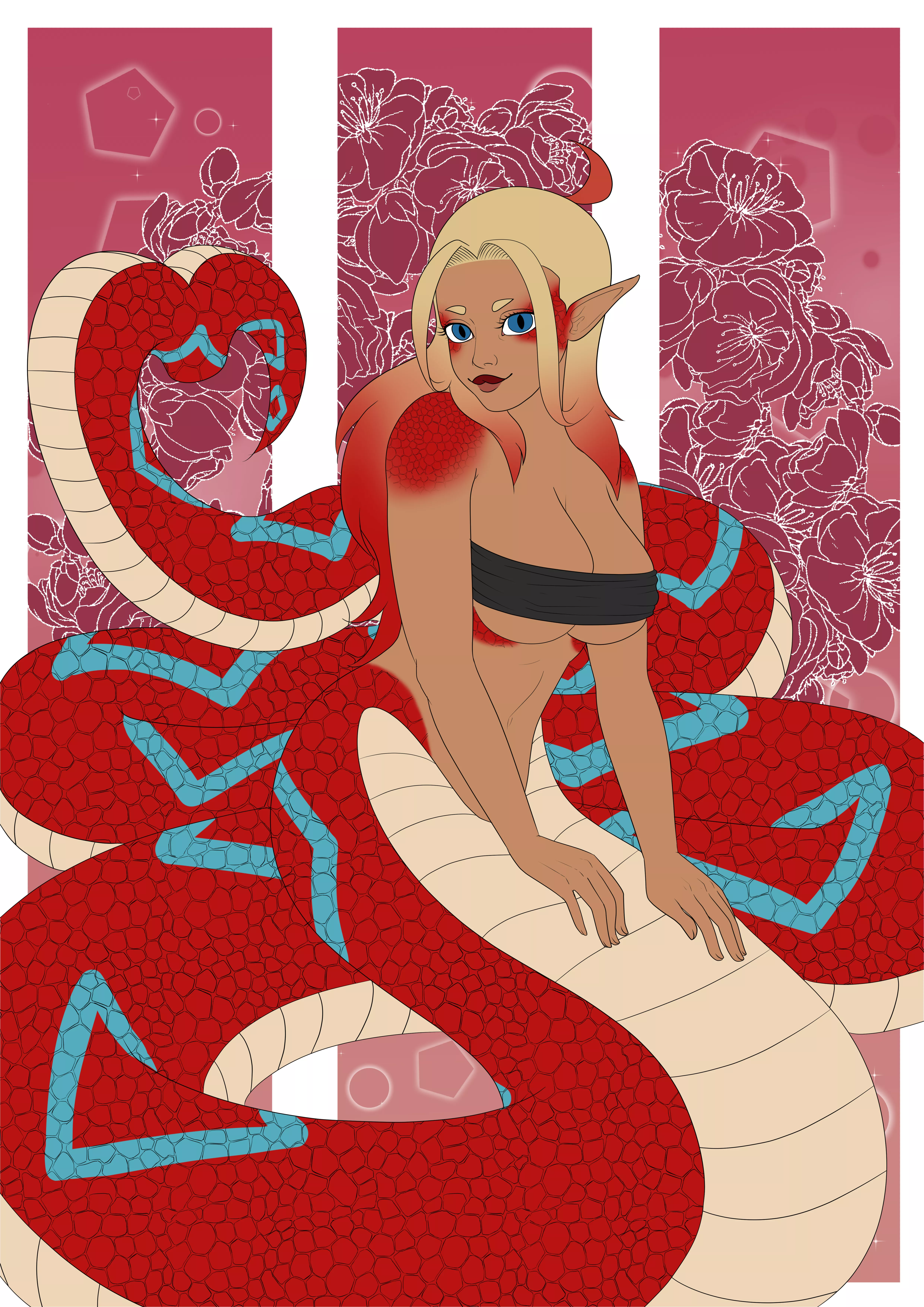 WIP of my lamia OC! Will finish later this week on twitch [art by me]