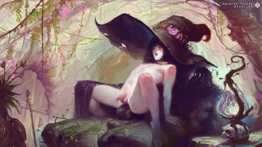 Witchy femboy enjoying their familiar