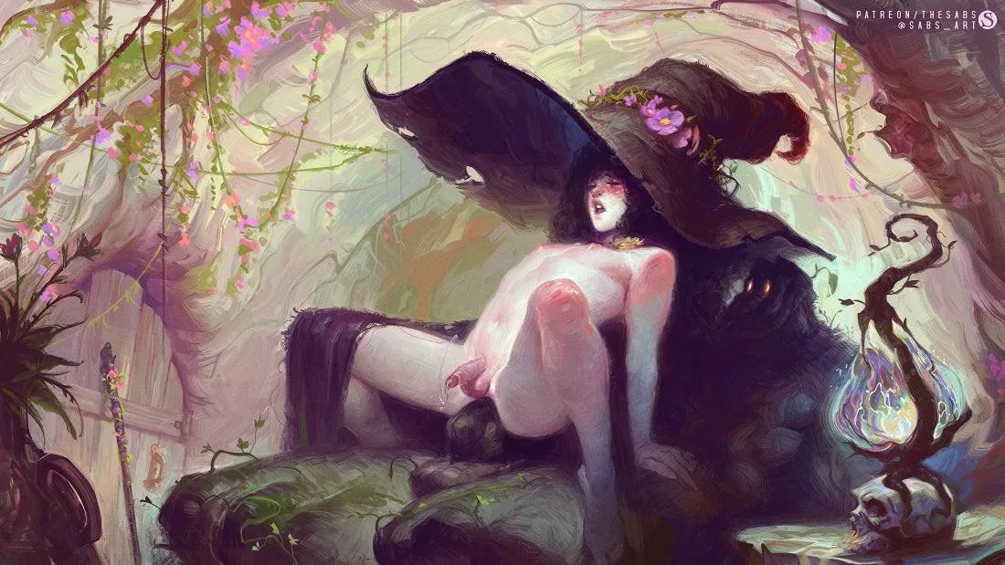 Witchy femboy enjoying their familiar