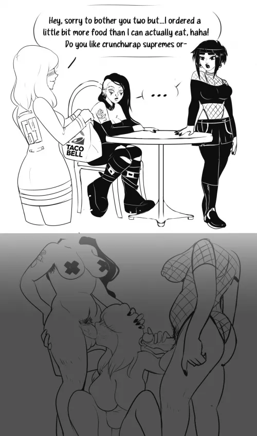 Woman approaches pair of goth futas in the wild with their favorite food, what happens next will surprise you (Dwps) [Original]