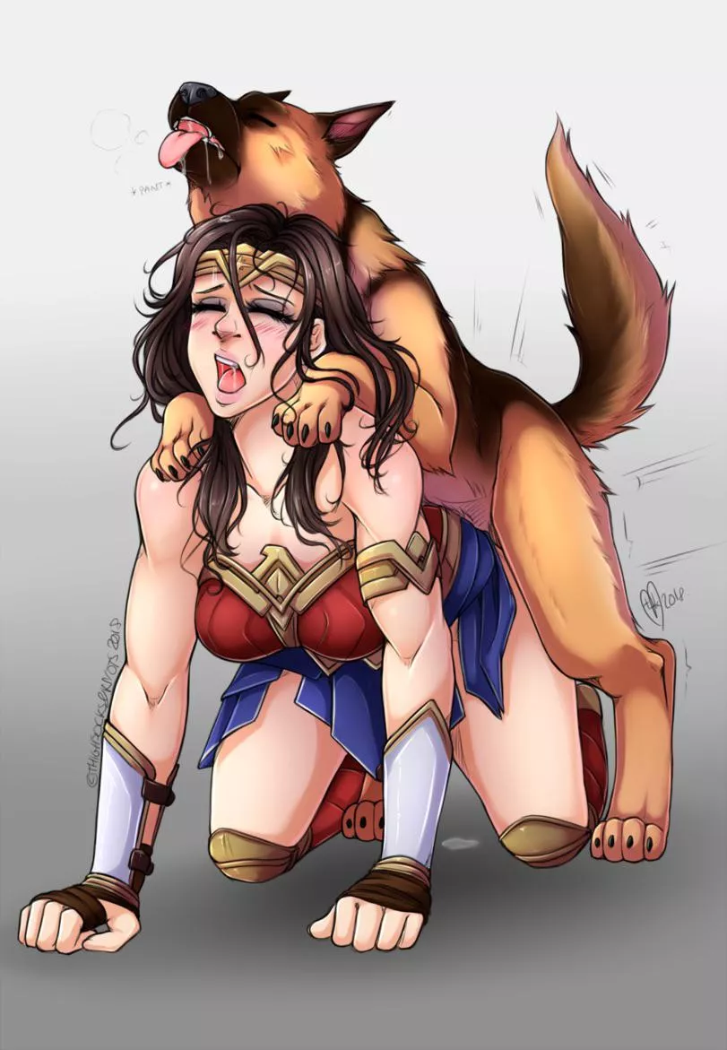 Wonder Woman getting used by a German Shepard (ThighsocksAndKnots) Wonder Woman getting used by a German Shepard (ThighsocksAndKnots)
