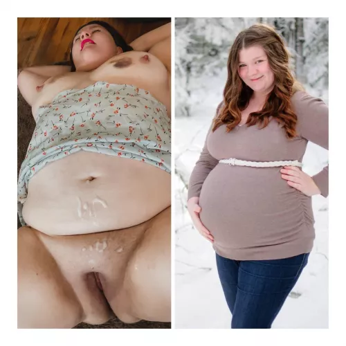 Would you pull out like he did or make me a mom again? How do I look with the swollen belly and pregnant glow? And finally, would you bring your friends over to creampie gangbang me once my belly is big enough?