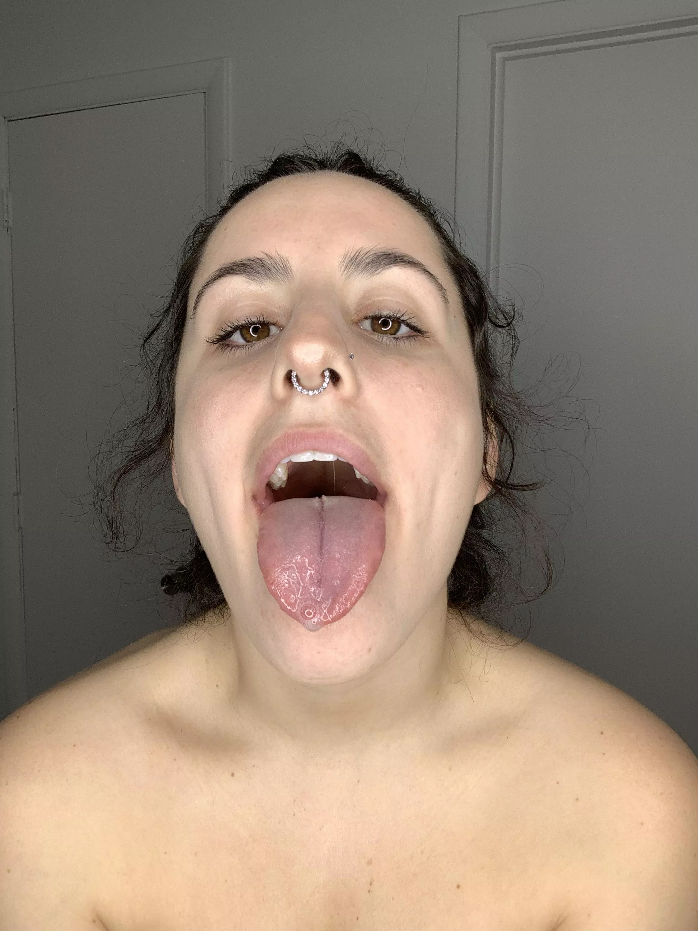 would you rather see your cum splattered on my face or glistening on my tongue?